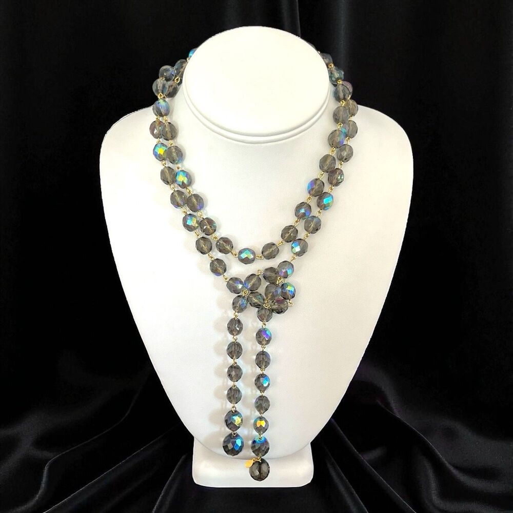 Vintage 1990s Joan Rivers Lariat Necklace Aurora Borealis Czech Glass - 12Z